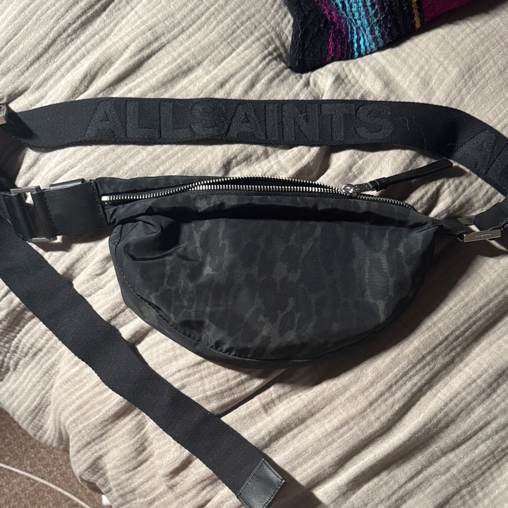 AllSaints Black Camouflage-Print Crossbody Belt Bag